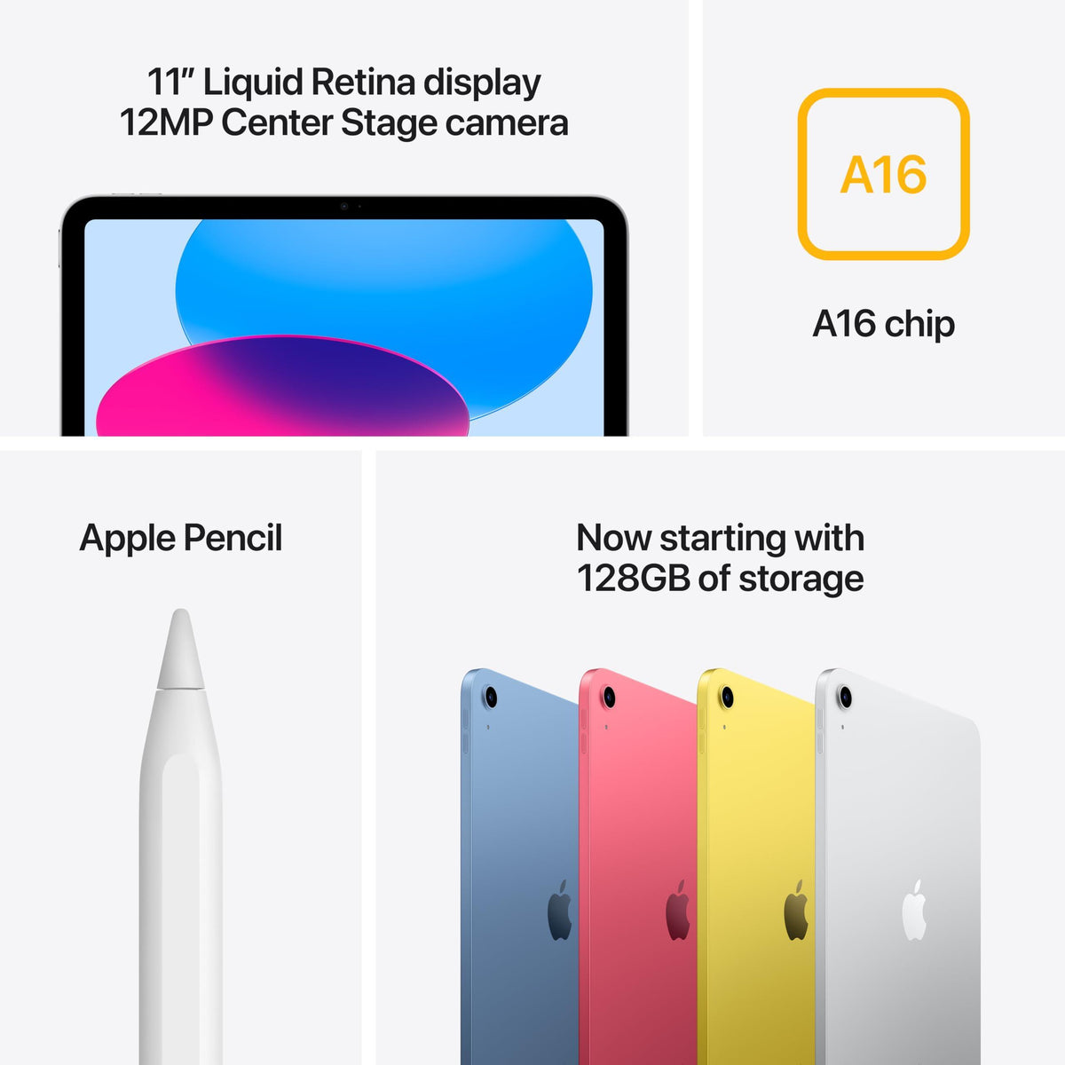 Apple iPad 11-inch: A16 chip, 11-inch Model, Liquid Retina Display, 256GB, Wi-Fi 6, 12MP Front/12MP Back Camera, Touch ID, All-Day Battery Life — Silver
