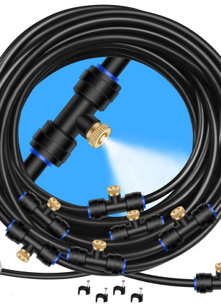 GOXAWEE Misting System, 26FT (8M) Misting Line + 7 Brass Mist Nozzles + Brass Adapter(3/4 inch), Misters for Outside Patio Cooling Outdoor Garden Greenhouse Trampoline for Waterpark