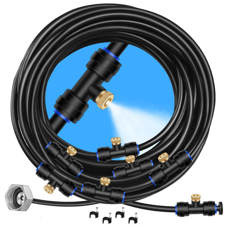 GOXAWEE Misting System, 26FT (8M) Misting Line + 7 Brass Mist Nozzles + Brass Adapter(3/4 inch), Misters for Outside Patio Cooling Outdoor Garden Greenhouse Trampoline for Waterpark