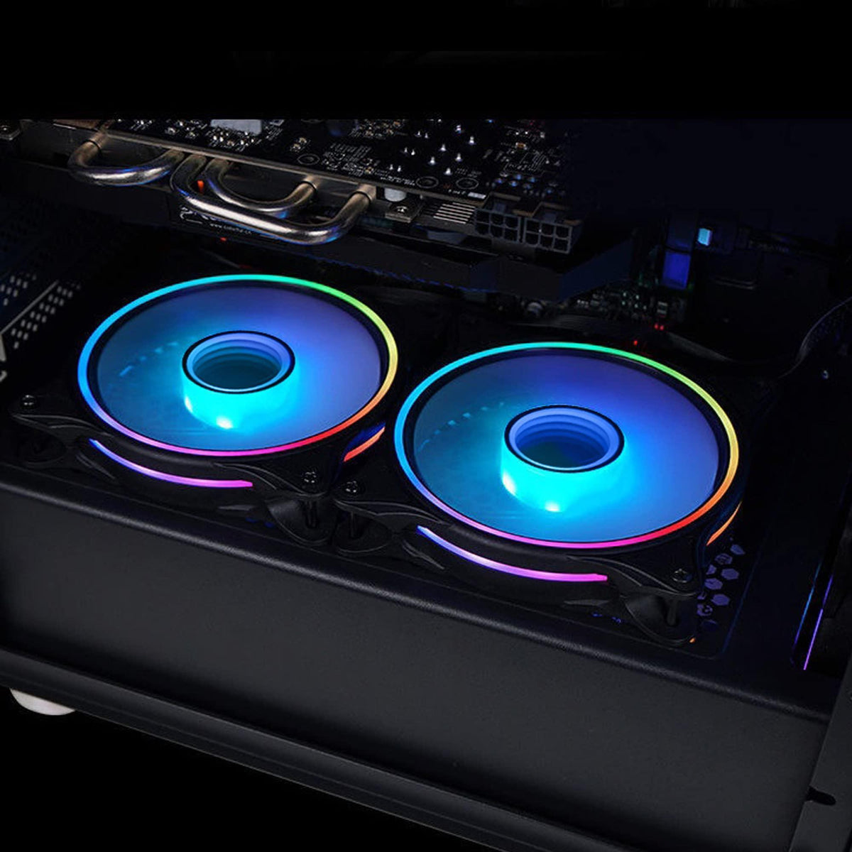 120mm ARGB PWM PC Case Fans - 800-1800RPM Computer CPU Cooling with Addressable RGB PC Case Triple Light Loop Includes SATA Adapter 3-Pack Black