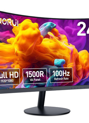 KOORUI 24 inch Curved Monitor, Full HD 1080P Curved Computer Monitor, 100Hz 1500R PC Screen, TÜV Rheinland Certified, HDMI VGA, Tilt Adjustment, LCD Display, Eye Care, Black 24N5CA