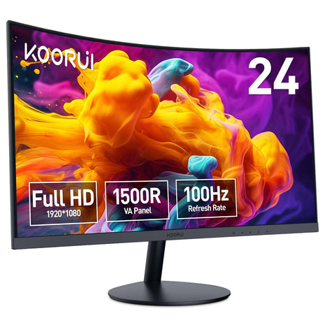 KOORUI 24 inch Curved Monitor, Full HD 1080P Curved Computer Monitor, 100Hz 1500R PC Screen, TÜV Rheinland Certified, HDMI VGA, Tilt Adjustment, LCD Display, Eye Care, Black 24N5CA