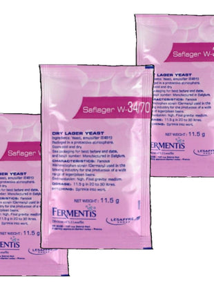 3X Fermentis Saflager W34/70 Beer Yeast Lager and Pilsner ales 11.5g 10-15L