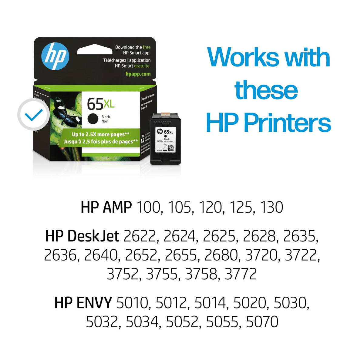 HP 65XL Black High-yield Ink Cartridge for HP Printers | Works with Printer Series: AMP 100, DeskJet 2600, 3700; ENVY 5000 | Eligible for Instant Ink | N9K04AN