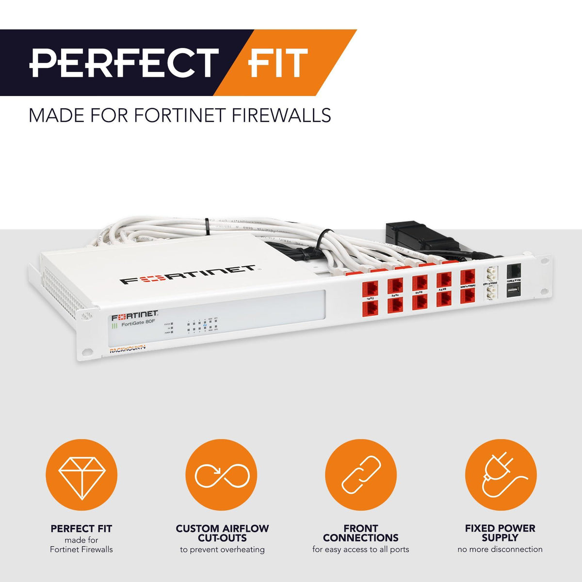 Rackmount.IT Rack Mount Kit for Fortinet FortiGate 80F / 81F / 80F-Bypass – 1U 19” Rackmount – Front-Facing Ports (RM-FR-T15)