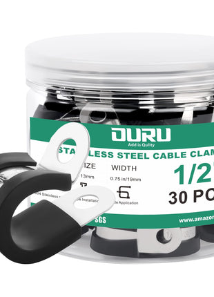 OURU 1/2 Inch Cable Clamps, Rubber Coated Insulated Clamps, 30pcs, 13mm | 304 Stainless Steel, Anti-Vibration, Rust Resistant, Secure Hold, Automotive Wire, Pipe & Tube Mounting, Cable Management