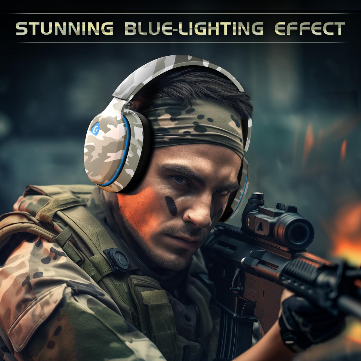 Gtheos 2.4GHz Wireless Gaming Headset for PS5, PS4 Fortnite & Call of Duty/FPS Gamers, PC, Nintendo Switch, Bluetooth 5.3 Gaming Headphones with Microphone for Computer, Mobile, Stereo Sound (Camo)
