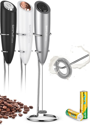 SIMPLETaste Milk Frother Handheld Battery Operated Electric Foam Maker, Drink Mixer with Stainless Steel Whisk and Stand for Cappuccino, Bulletproof Coffee, Latte