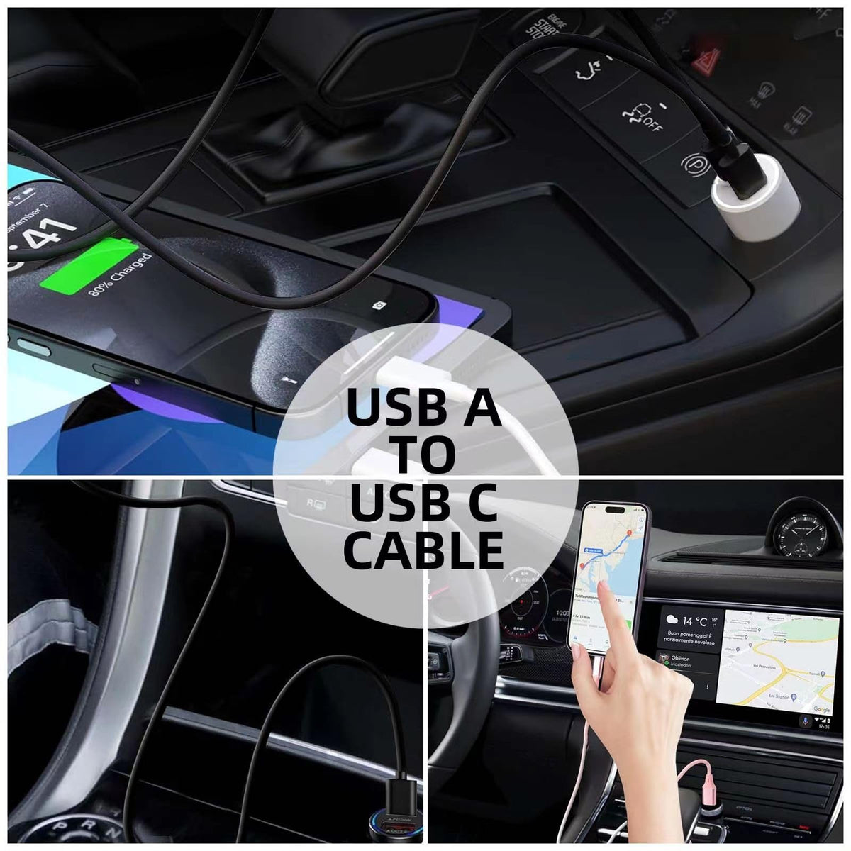 Carplay Cable Cord Compatible with iPhone 16 17 USB A to USB C Cable for 17 Air/17 16 15 Pro Max ，Plus, Pro 12.9/11, 10th Gen, Air 5th/ 4th,Mini 6th Charger Car Charging Cable White