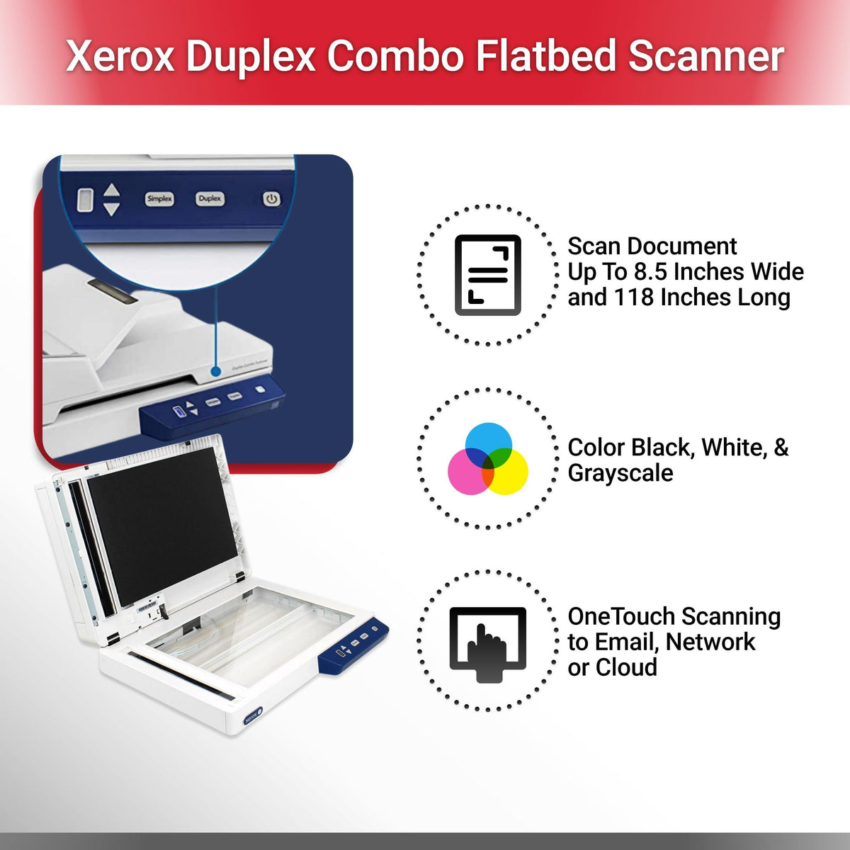 Xerox XD-COMBO Duplex Combo Flatbed Document Scanner for PC and Mac, Automatic Document Feeder (ADF)