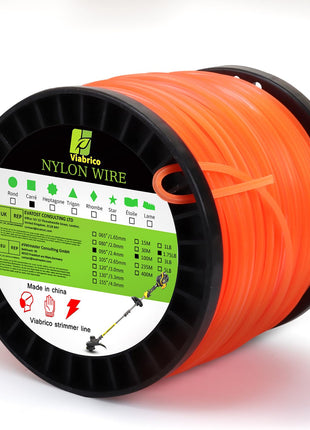 String Trimmer Line, Square Orange Heavy Duty Weed Eater String, Premium Nylon Universal 0.095 inch x 1.7LB, 330Foot
