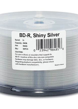 Verbatim BD-R 25GB 6X Shiny Silver Silk Screen Printable, Hub Printable - 50pk Spindle 98485