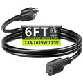 16/3 Black Extension Cord 6 FT Indoor, Short Extension Cord for Laptops, Coffee Makers, Office Home Appliances, 3 Prong Small Resistant Cable Flexible, 13A 125V 1625W ETL Listed