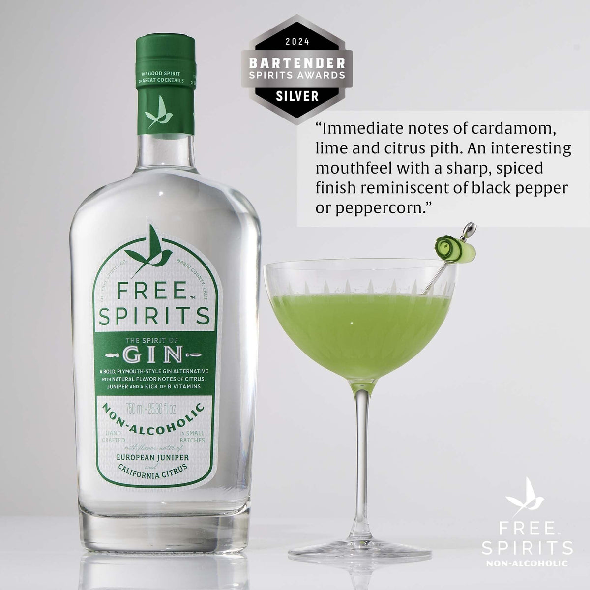 Free Spirits Non-Alcoholic Gin Spirit - Award Winning Gin Alternative - Low Calorie, Vegan, Gluten-Free with B-Vitamins - Natural Ingredients for Delicious Cocktails - 750 ml Bottle