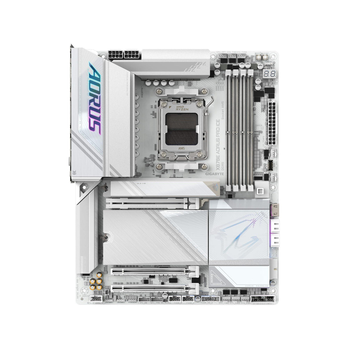 GIGABYTE X870E AORUS PRO ICE AMD AM5 LGA 1718 Motherboard, ATX, DDR5, 4X M.2, PCIe 5.0, USB4, WIFI7, 2.5GbE LAN, EZ-Latch, 5-Year Warranty