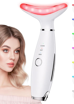 Dopsikn 7 Color Galvanic Machines - Red Light Therapy for Face and Neck, Face Massager Tool for Wrinkles, Double Chin, Vibrating Facial Massager with Thermals, White