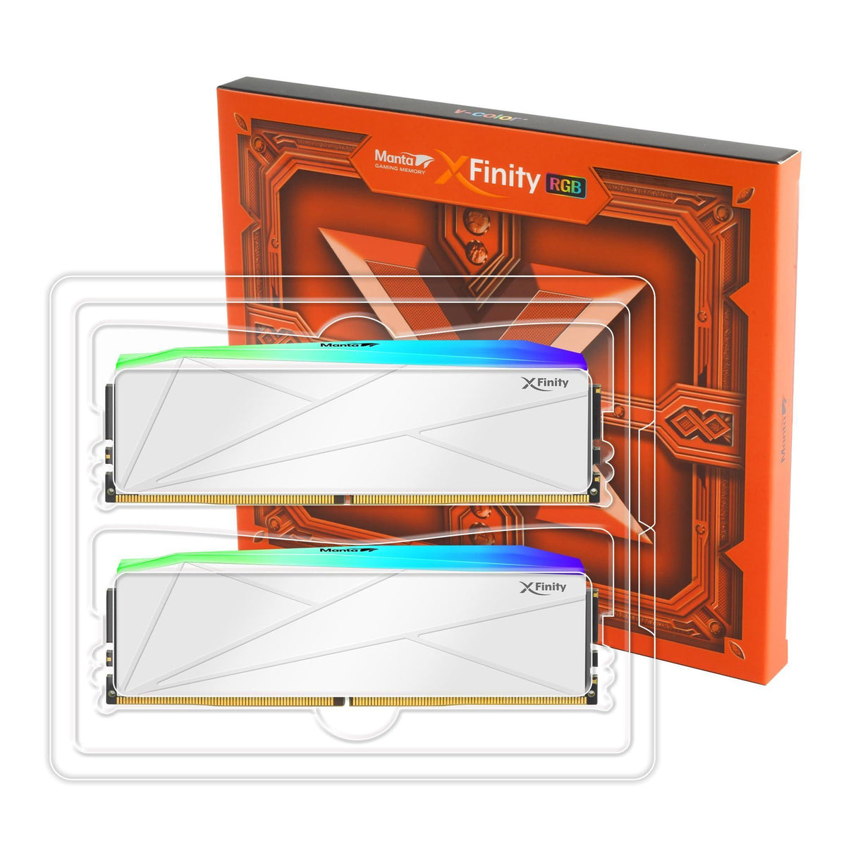 V-Color Manta XFinity RGB DDR5 48GB (24GBx2) 8000MHz CL38 1.4V RGB Gaming Desktop Upgrade RAM(Intel XMP 3.0 & AMD Expo Compatible) U-DIMM Memory Module SK Hynix IC - White (TMXFL2480838WWK)
