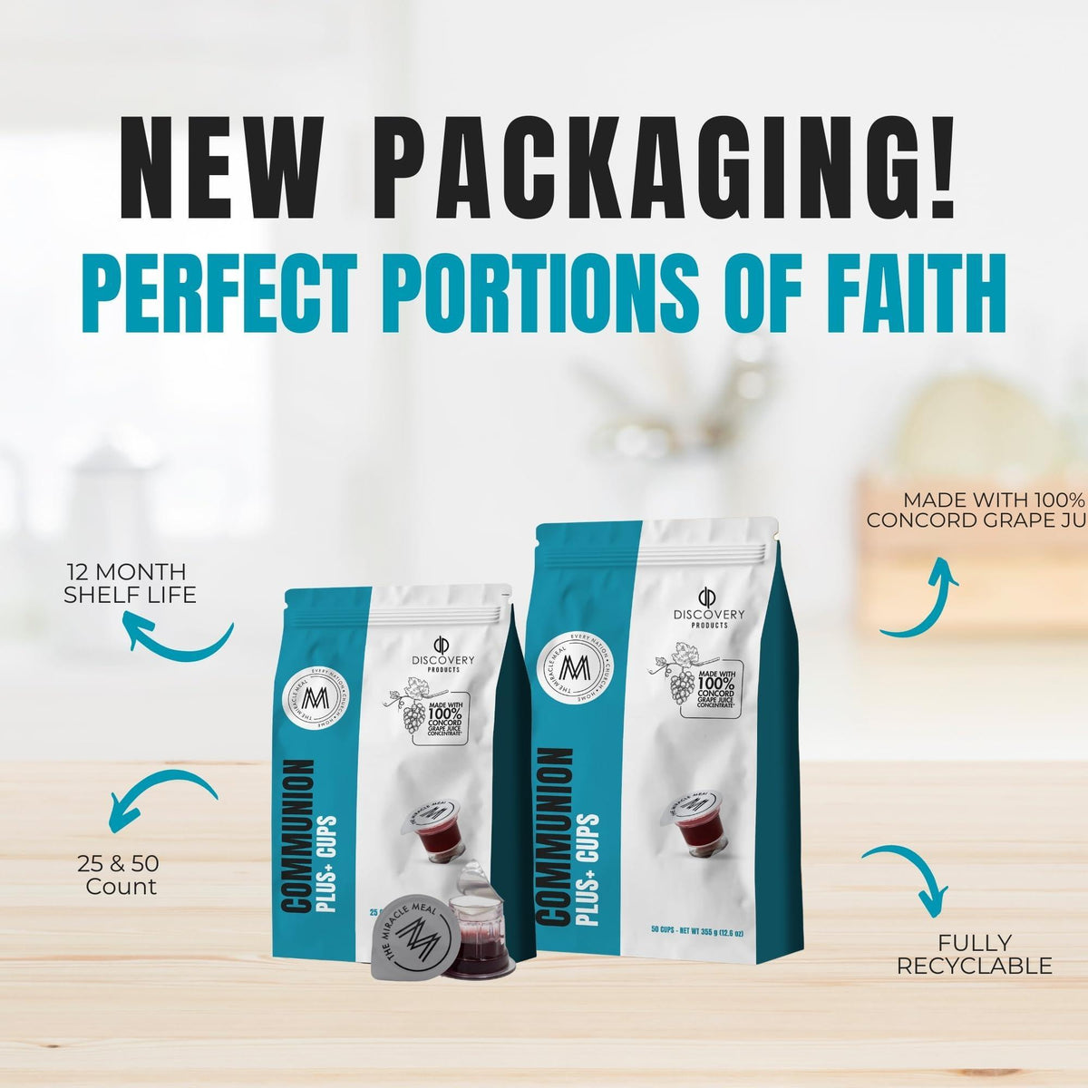 Travel Pack - Pre-Filled Communion Plus Cup - Bag of 50 with Wafer and 100% Concord Grape Juice