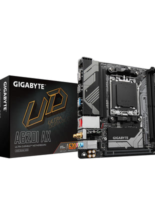 GIGABYTE A620I AX (AM5/ LGA 1718/ AMD/ A620/ Mini-ITX/ 5-Year Warranty/ DDR5/ Single M.2/ PCIe 4.0/ USB 3.2 Gen1 Type-C/Realtek Wi-Fi 6E/ Realtek 2.5GbE/ Q-Flash Plus/PCIe EZ-Latch/Motherboard)