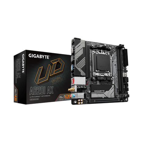 GIGABYTE A620I AX (AM5/ LGA 1718/ AMD/ A620/ Mini-ITX/ 5-Year Warranty/ DDR5/ Single M.2/ PCIe 4.0/ USB 3.2 Gen1 Type-C/Realtek Wi-Fi 6E/ Realtek 2.5GbE/ Q-Flash Plus/PCIe EZ-Latch/Motherboard)