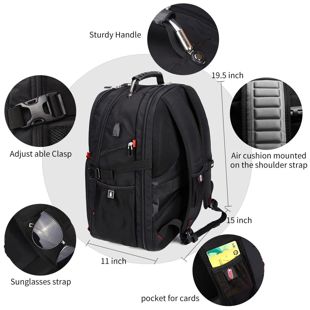 SHRRADOO Extra Large 50L Travel Laptop Backpack with USB Charging Port, College High School Backpack Airline Approved Business Work Bag Fits 17 Inch Computer for Men Women