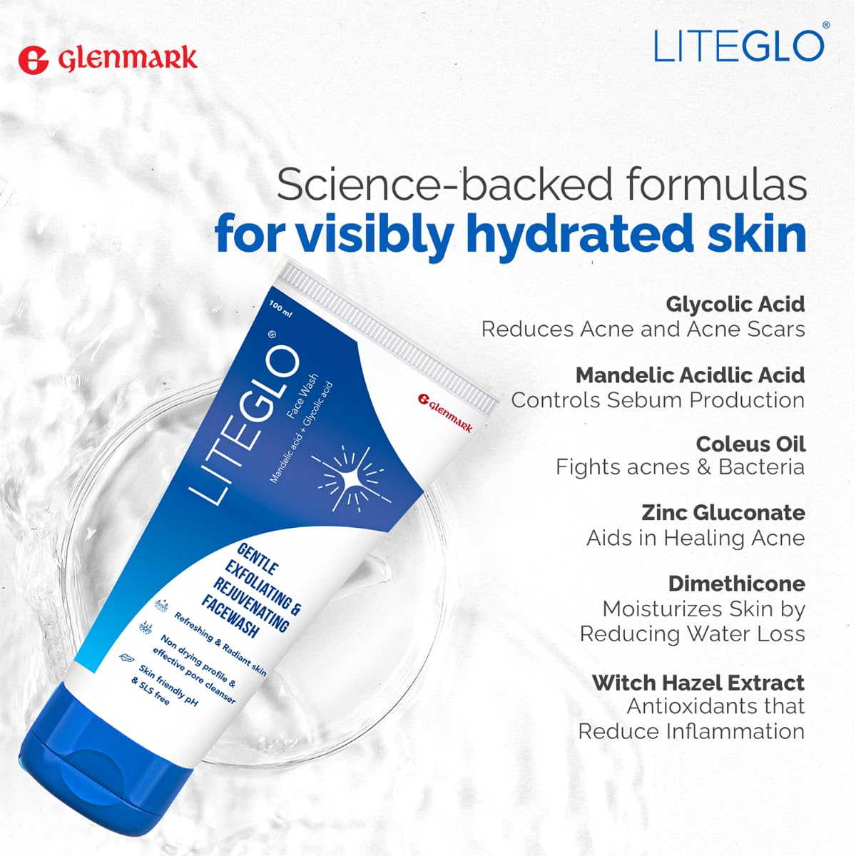 Lite Glo Face Wash for Combination Skin - Contains Vitamin C, Glycolic Acid and Mandelic Acid, Helps with Optimal Exfoliation, Prevents Dryness of Skin, Gives Gentle Cleanse