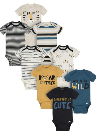 Onesies Brand baby boys 8-pack Short Sleeve Mix & Match Bodysuits and Toddler T Shirt Set, Dangerously Cute Tiger, 3-6 Months US