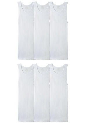 Fruit of the Loom Men's Sleeveless Tank A-Shirt, Tag Free & Moisture Wicking, Ribbed Stretch Fabric, 6 Pack-White, Large