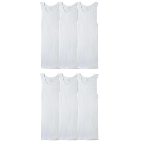 Fruit of the Loom Men's Sleeveless Tank A-Shirt, Tag Free & Moisture Wicking, Ribbed Stretch Fabric, 6 Pack-White, Large