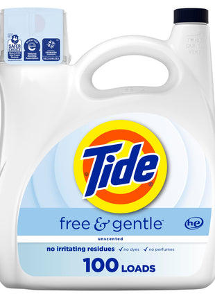 Tide Free & Gentle Liquid Laundry Detergent, 100 Loads, 132 fl oz, Tide Laundry Detergent, Clean Laundry Detergent (Packaging May Vary)