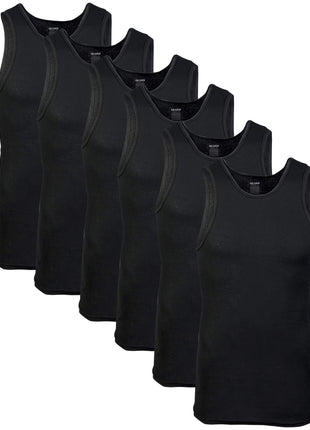 Gildan Men's A-Shirt Tanks, Multipack, Style G1104, Black (6-Pack), Large