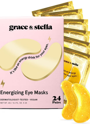grace & stella Award Winning Under Eye Mask - Travel Essentials - Birthday Gifts for Women - Gel Eye Patches for Dark Circles, Puffy Eyes, Wrinkles, Undereye Bags - Vegan - Self Care (24 Pairs, Gold)