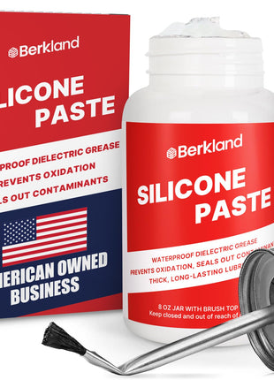 Silicone Paste Waterproof Dielectric Grease for Electrical Connectors, Spark Plugs, Automotive O-Ring Sealant, Brake Lube & Plumbers Silicone Grease with Lid Brush (8oz)