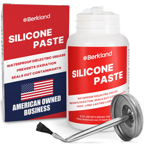 Silicone Paste Waterproof Dielectric Grease for Electrical Connectors, Spark Plugs, Automotive O-Ring Sealant, Brake Lube & Plumbers Silicone Grease with Lid Brush (8oz)