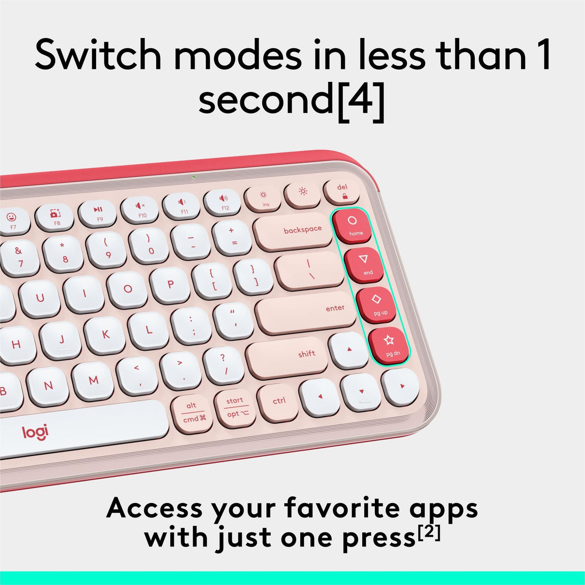 Logitech POP ICON Keys Wireless Bluetooth Keyboard, Comfortable Typing, Programmable Keys, Easy-Switch Between up to 3 Devices, for Laptop, Tablet, PC – Rose and Off-White