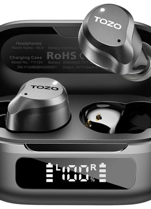 TOZO NC9 Hybrid Active Noise Cancelling Wireless Earbuds, 6 Mics ENC Clear Call, IPX8 Waterproof, in Ear Bluetooth 5.3 Headphones Stereo Bass Ear Buds 59H Playtime with LED Display 32 EQs via APP