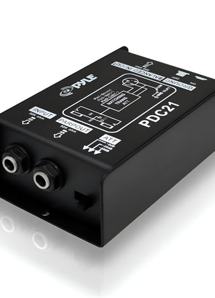 Pyle Premium Direct Injection Audio Box - 2.36" x 4.09" Passive DI Unit Hum Eliminator w/ Input Attenuator to Connect Guitar & Bass, 1/4'' Impedance Transformer Connector to Balanced & Unbalanced XLR