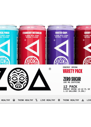 ZOA Energy Drink Variety Pack, 4 Flavors - Zero Sugar, Daily Vitamin C & B, Natural Caffeine, Hydrating Electrolytes - No Crash, Keto Friendly - 12 Ounce Cans (Pack Of 12)