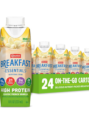 Carnation Breakfast Essentials High Protein Ready-to-Drink, Classic French Vanilla, 8 FL OZ Carton (Pack of 24)