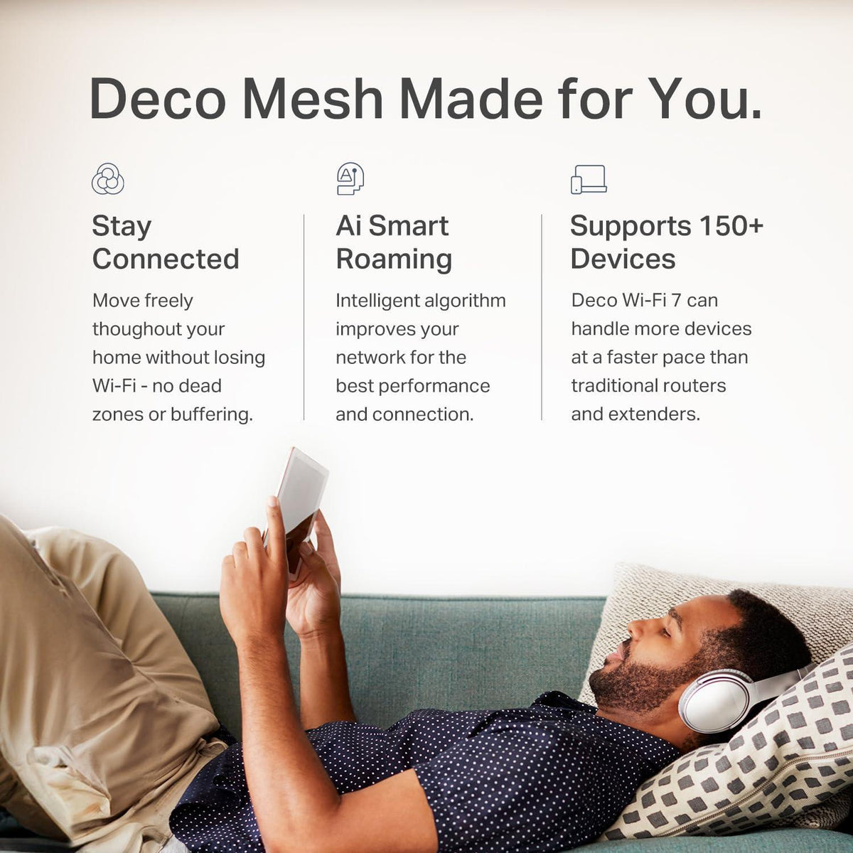 TP-Link Deco BE25 Dual-Band BE5000 WiFi 7 Mesh Wi-Fi System | 4-Stream 5 Gbps, 240 Mhz | Covers up to 6,600 Sq.Ft | 2X 2.5G Ports Wired Backhaul | VPN,MLO, AI-Roaming, HomeShield, 3-Pack