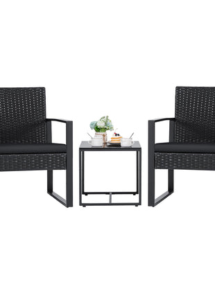 Flamaker 3 Pieces Outdoor Patio Wicker Furniture Set, Modern Rattan Chair Conversation Sets with Coffee Table for Yard and Bistro (Black)