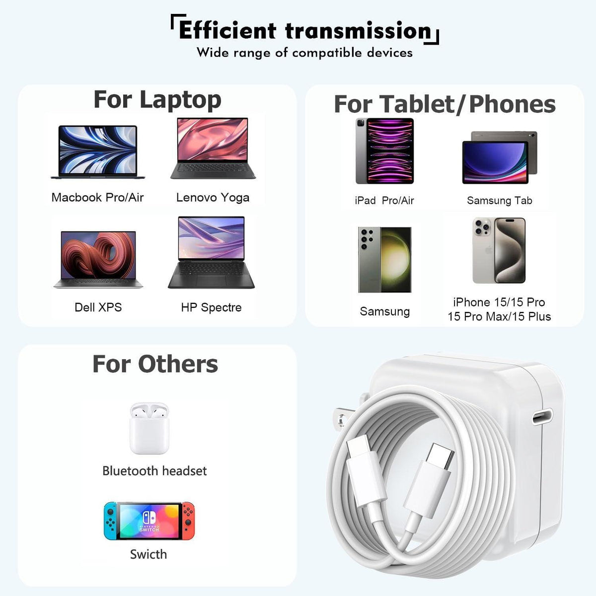 Mac Book Pro Charger - USB C Charger Fast Charger Power Adapter for USB C Port MacBook Pro/MacBook Air 16 15 14 13 inch, New iPad Pro and All USB C Device, Included 10FT Long USB C to C Charger Cable