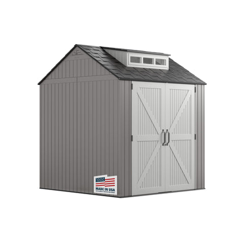 Rubbermaid Resin Outdoor Storage Shed With Floor (7 x 7 Ft) Weather Resistant Gray Organization for Home/Backyard/Garden Tools/Lawn Mower/Bike Storage/Pool Supplies