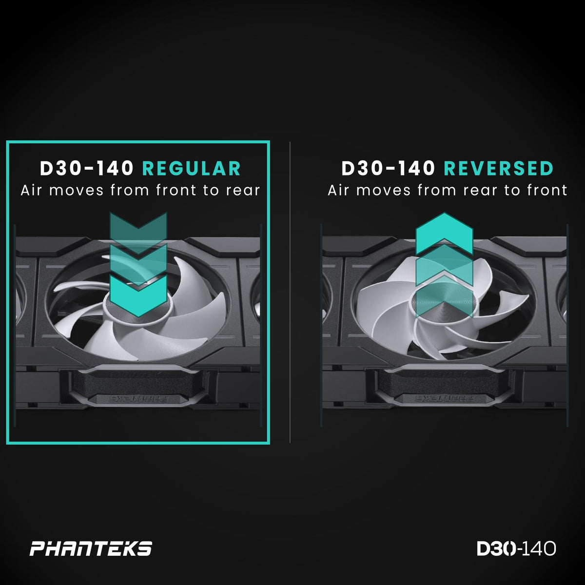 Phanteks D30-140 DRGB PWM Fan 3Pack, Premium D-RGB Performance Fans, ARGB/DRGB Lighting, Daisy-Chain Fan Linking System, 3Pack (Black)