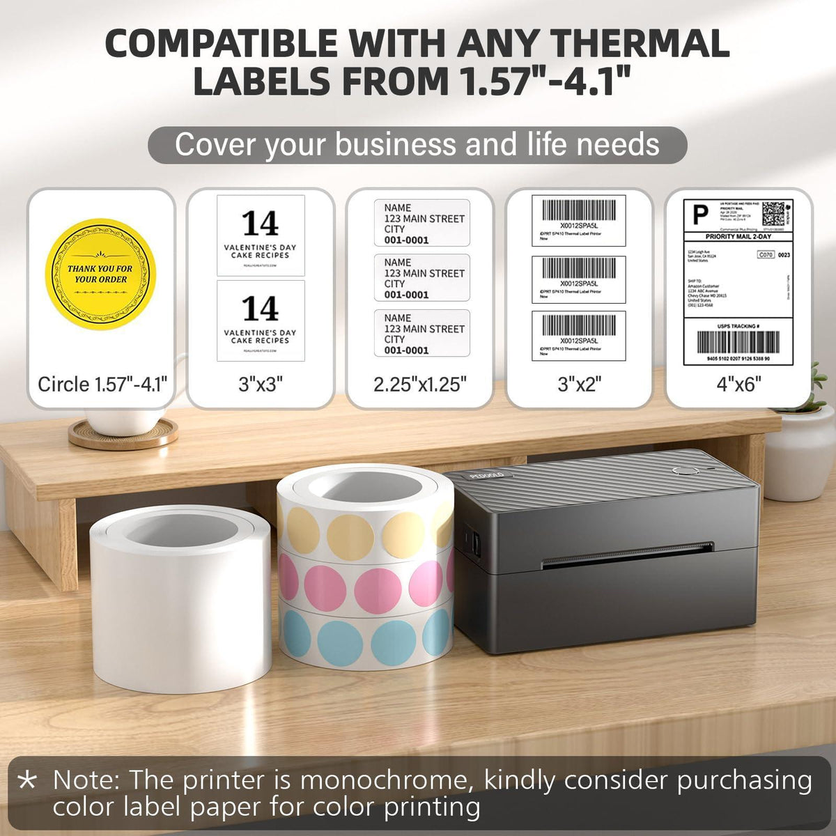 PEDOOLO Label Printer, 4x6 Shipping Label Thermal Printer for Packages, Bluetooth Conection and Compatible with Android. iPhone.Windows, Mac, Chromebook, Amazon, Ebay, UPS.USPS, FedEx, Shopify
