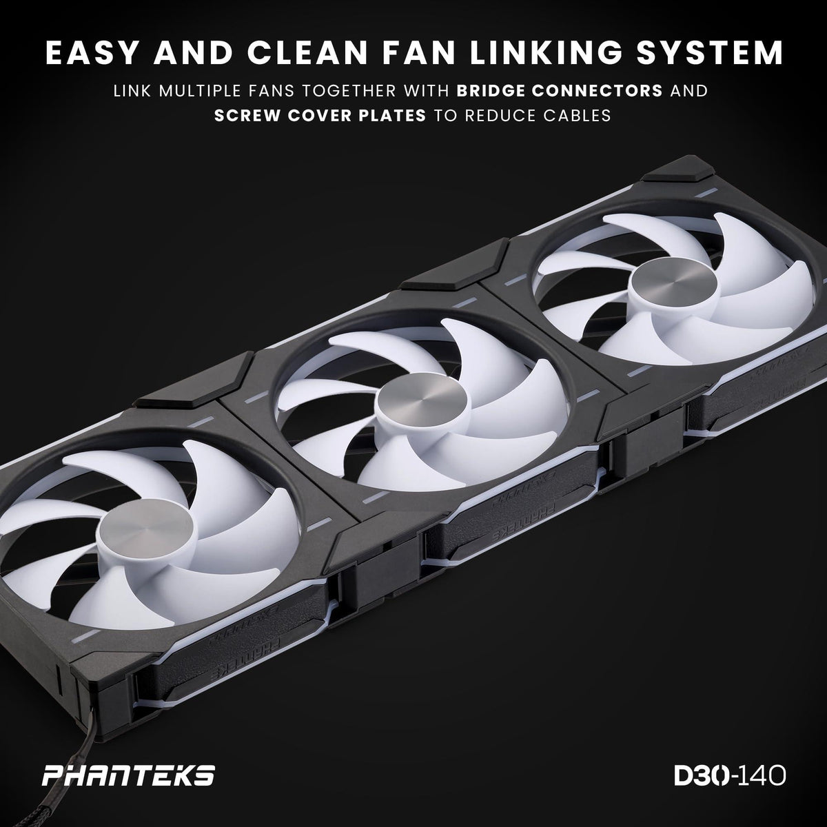 Phanteks D30-140 DRGB PWM Fan 3Pack, Premium D-RGB Performance Fans, ARGB/DRGB Lighting, Daisy-Chain Fan Linking System, 3Pack (Black)