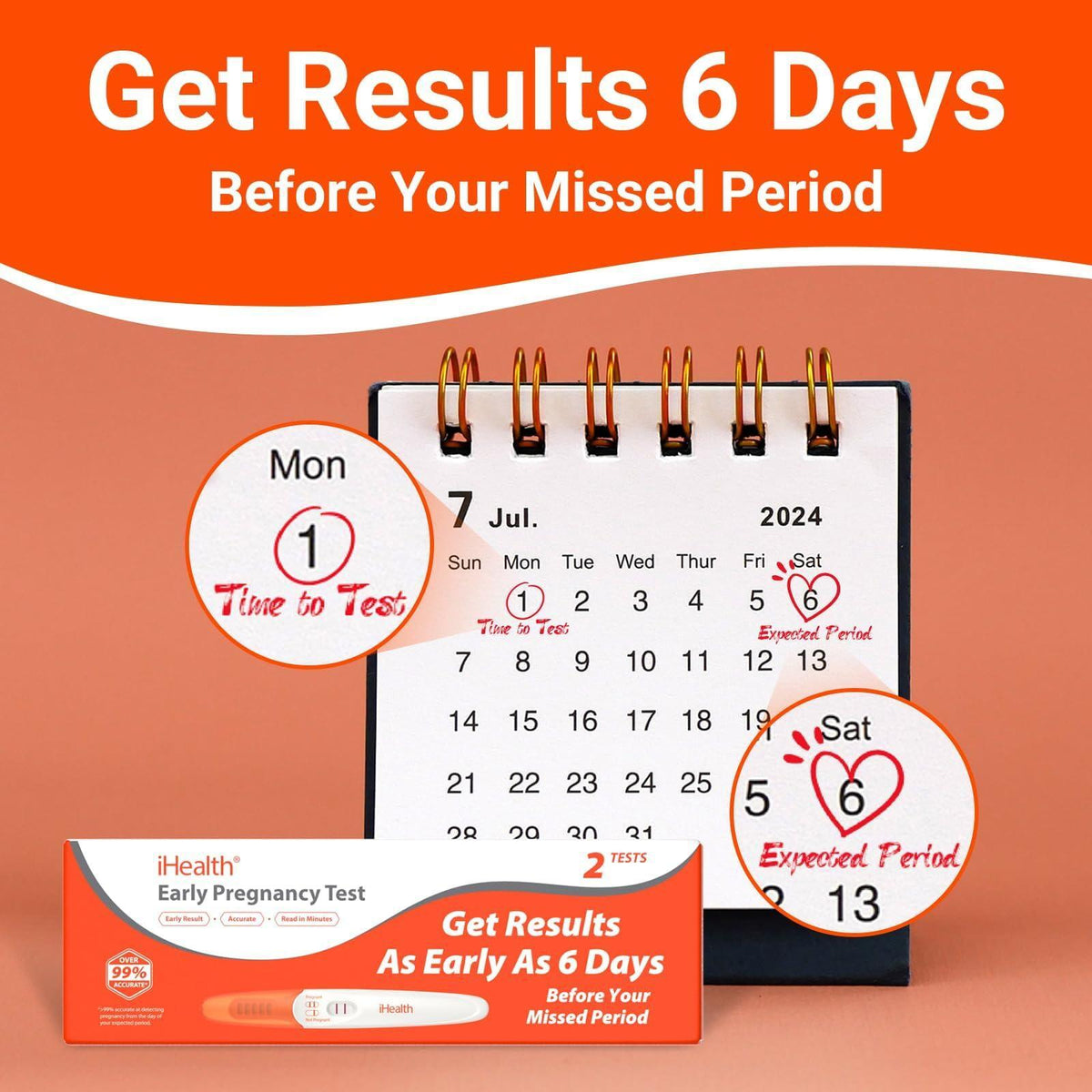iHealth Early Detection Pregnancy Test 3 Pack, Ultra-Sensitive Results 6 Days Before Missed Period, Over 99% Accurate. Easy at-Home Fertility HCG Test Kit, Individually Wrapped, Pruebas de embarazo