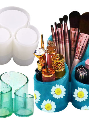 Resin Molds Silicone Storage Box Mold, Unique Makeup Organizer Trinket Container Epoxy Mold with 3 Slots, Pen Brush Holder Mould, Resin Clay Craft Making Home Ornament
