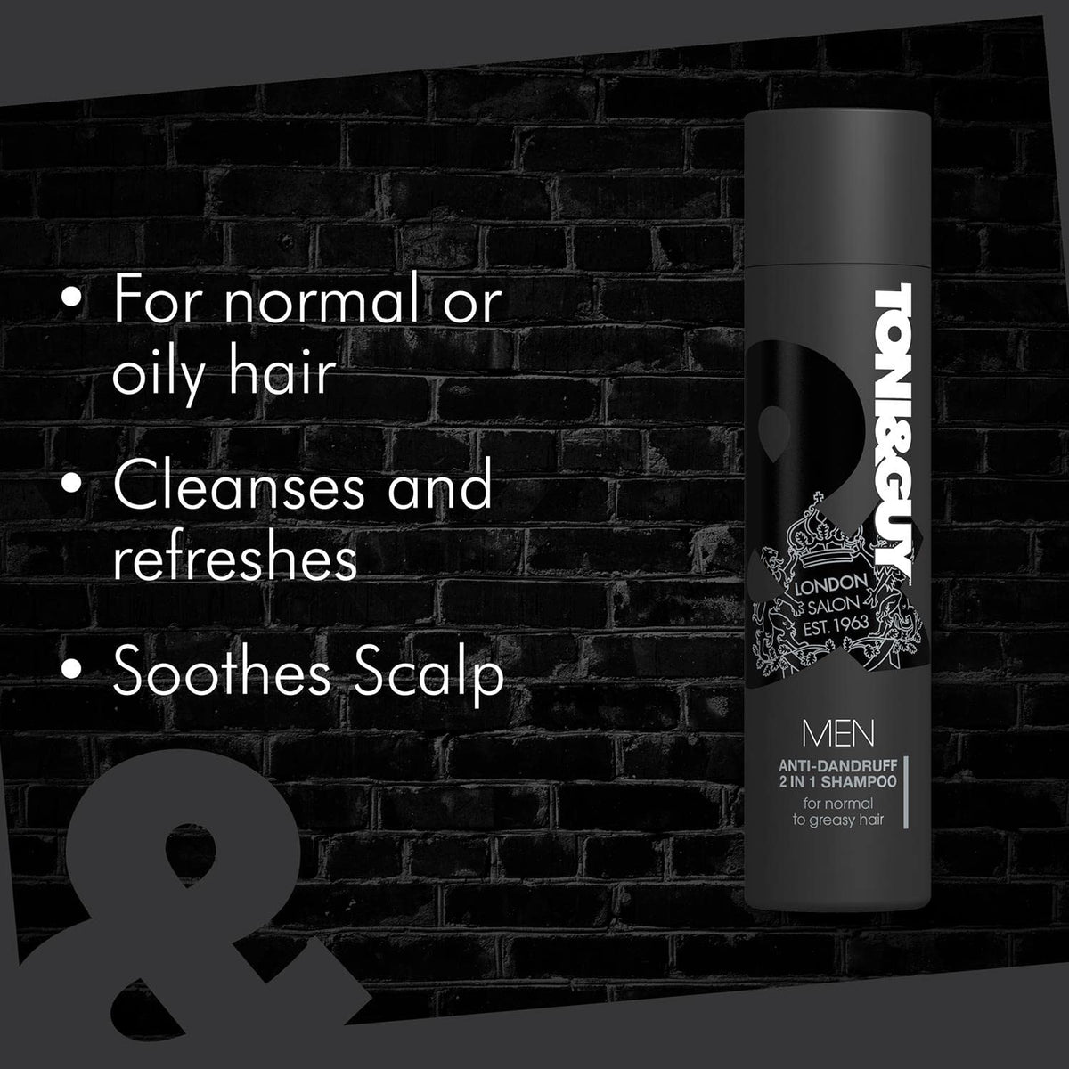 Toni&Guy Men Anti-Dandruff 2-In-1 Shampoo & Conditioner With Mineral Extract For Normal To Greasy Hair, Helps Prevent Dandruff & Flaking, Shampoo + Conditioner For Men, 250 Ml