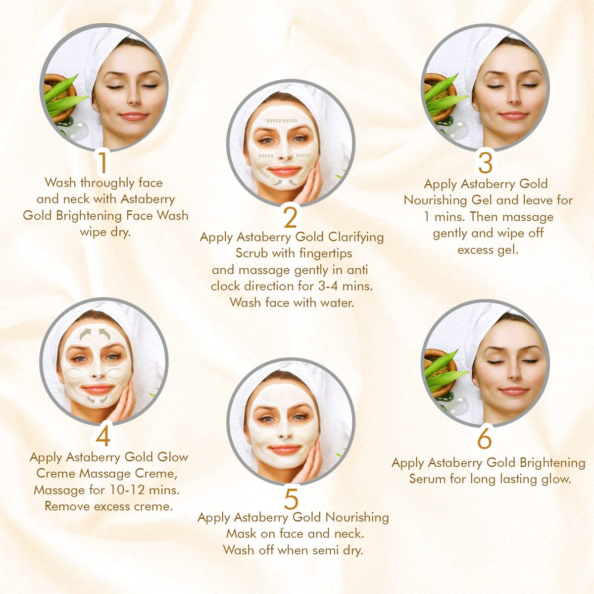 Astaberry Gold Facial Kit 6 Steps - Sparkling Skin Therapy Glow Shine For Women | Skin Repair | Flash Glow & silky smooth look | Lightens Blemishes & Marks